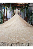 Ball Gown Wedding Dresses One And Half Meter Train Short Sleeves Top Quality Appliques PSJB9GAF