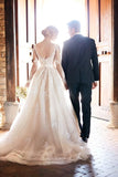 2024 New Arrival V Neck Long Sleeves Tulle With Applique Wedding Dresses PBGA4H7Q