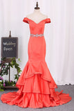 2024 Prom Dresses Satin Off The Shoulder With PGYNZHK3