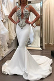 2024 V Neck Beaded Bodice Prom Dresses Mermaid Sweep PRDM42DE