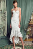 Elegant Lace Off White Sheath Prom Dresses, Lace Simple Wedding Dresses STI15171