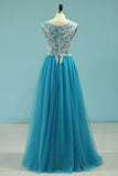 2024 Muslin Prom Dresses With Cape A-Line Spaghetti Straps Tulle With Gold PQ8E3KAC