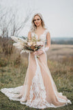 Long Sleeves Boho Wedding Dress With Appliques Mermaid STIP22A7X4E