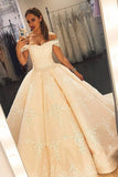 2024 Off The Shoulder A Line Satin Wedding Dresses With Appliques P1TNSZCB