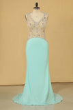 2024 Spandex Prom Dresses V Neck Open Back With Beading PFDM46JG