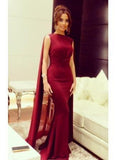 Burgundy Sheath Formal Elegant Chiffon Cloak Prom Dress