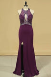 2024 Scoop Open Back Beaded Bodice Dark Royal Blue Prom Dresses Sheath PAA9FJZX