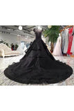 Gorgeous Black Ball Gown Wedding Dress With Cap Sleeves Long Bridal Dress P6RZEX1H