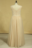 2024 Plus Size Bateau A Line Bridesmaid Dresses Floor-Length Lace & P1N323LY