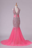 2024 Halter Prom Dresses Mermaid/Trumpet Tulle With P1TCQACT