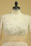 2024 Wedding Dresses A Line V Neck Half Sleeves Plus Size With Applique & PXA1MQ4K