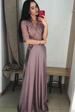 Formal Long Lace V-Neck Prom Dresses Pretty PMR2GRGF