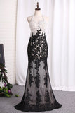 2024 Prom Dresses Mermaid Spaghetti Straps Tulle With Applique PA9B1Q8S