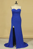 2024 Plus Size Sweetheart With Ruffles And Slit Spandex P9S2LP2Y