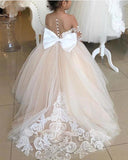 Ball Gown Long Sleeve Tulle Appliques Flower Girl Dresses with Bowknot, Baby Dresses STI15560