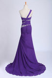 2024 One Shoulder Mermaid Court Train Chiffon Prom P47LYLTP