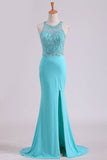 2024 Open Back Scoop With Beading And Slit Spandex Prom PNKB6NF8