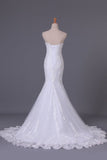 2024 Wedding Dresses Strapless Mermaid Chapel Train With Applique PALNQSED