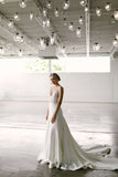 Elegant A-Line V Neck Spaghetti Straps Wedding Dresses With P9TNSC97