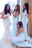 Charming Light Blue Mermaid High Neck Bridesmaid Dresses, Long Wedding Party Dress STI15101