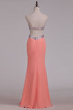 2024 Scalloped Neckline Beaded Bodice Prom Dresses Sheath Chiffon PTZ2N3KP