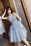 V Neck A Line Beaded Homecoming Dresses P6BTMY2X