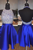 Glitter Rhinestones Navy Blue Homecoming Party Dress