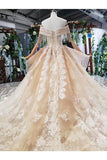 Ball Gown Wedding Dresses One And Half Meter Train Off The Shoulder Top Quality Appliques PXY4T7SY