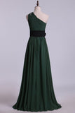 2024 One Shoulder A Line Prom Dress With Ruffles And Beads Floor Length PGAGC2Y2