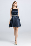 A-Line Spaghetti Strap Sleeveless Open Back Satin Homecoming Dress