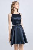 A-Line Spaghetti Strap Sleeveless Open Back Satin Homecoming Dress