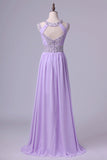 2024 Sexy Prom Dresses Scoop A Line Floor-Length Open Back Chiffon PQXGXARC