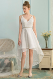 High Low V-Neck Asymmetrical Ivory Lace Homecoming Dress