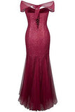 Halter Bateau Beaded Tulle Mermaid Sheath Prom Dresses