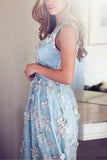 2024 Sky Blue Prom Dresses See Through Embroidery Formal PCJCN467