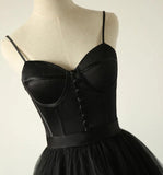 Charming Black Spaghetti Straps Sweetheart Tulle Evening Dresses, Formal STI15626