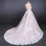 Ball Gown Strapless Wedding Dresses with Lace Applique, Lace Up Bridal Dress STI15071