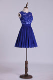 2024 Hot Selling Homecoming Dresses Scoop A-Line Short/Mini Chiffon Dark Royal P8RLJ966