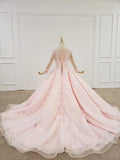 Elegant Ball Gown Pink Long Sleeves Appliques Prom Dresses, Quinceanera STI20482