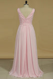 2024 A Line Bridesmaid Dresses V Neck Beaded Bodice Chiffon Floor P5FP689G