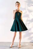 A-Line V-neck Knee-Length Hunter Satin Homecoming Dress