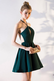 A-Line V-neck Knee-Length Hunter Satin Homecoming Dress