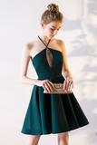 A-Line V-neck Knee-Length Hunter Satin Homecoming Dress