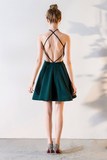 A-Line V-neck Knee-Length Hunter Satin Homecoming Dress