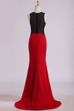 2024 Column Scoop Spandex With Applique Prom Dresses Sweep PFA4K5XC