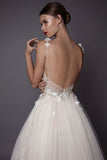 2024 Tulle Spaghetti Straps Wedding Dresses A Line With Beads And PTGELCL1