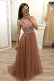 Prom Dresses A Line V Neck Tulle PEC34JMP