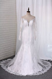 2024 Wedding Dresses Long Sleeves Scoop Mermaid Tulle PKG418MQ