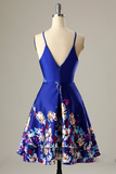 A-Line V-Neck Royal Blue Homecoming Party Dress