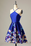 A-Line V-Neck Royal Blue Homecoming Party Dress